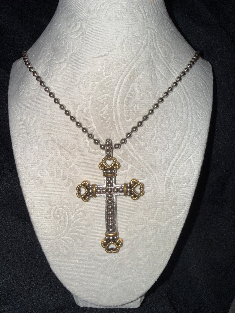 Beautiful Retired Vintage Brighton Two-Tone Cross Necklace